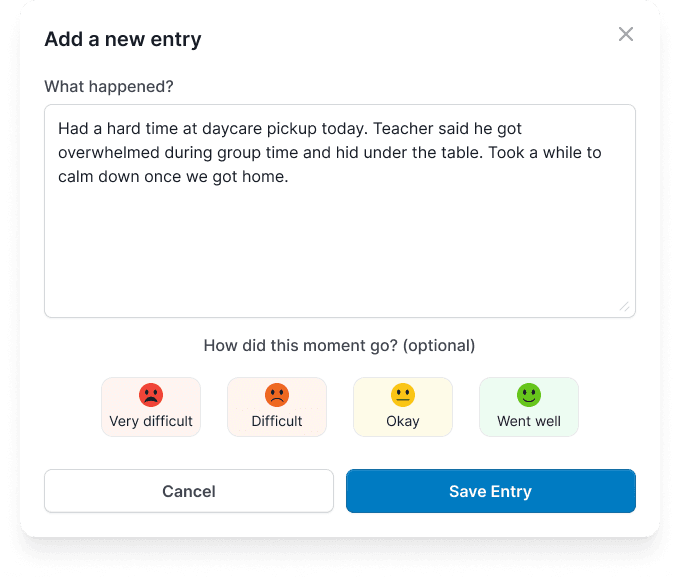 GuideNest add entry screen